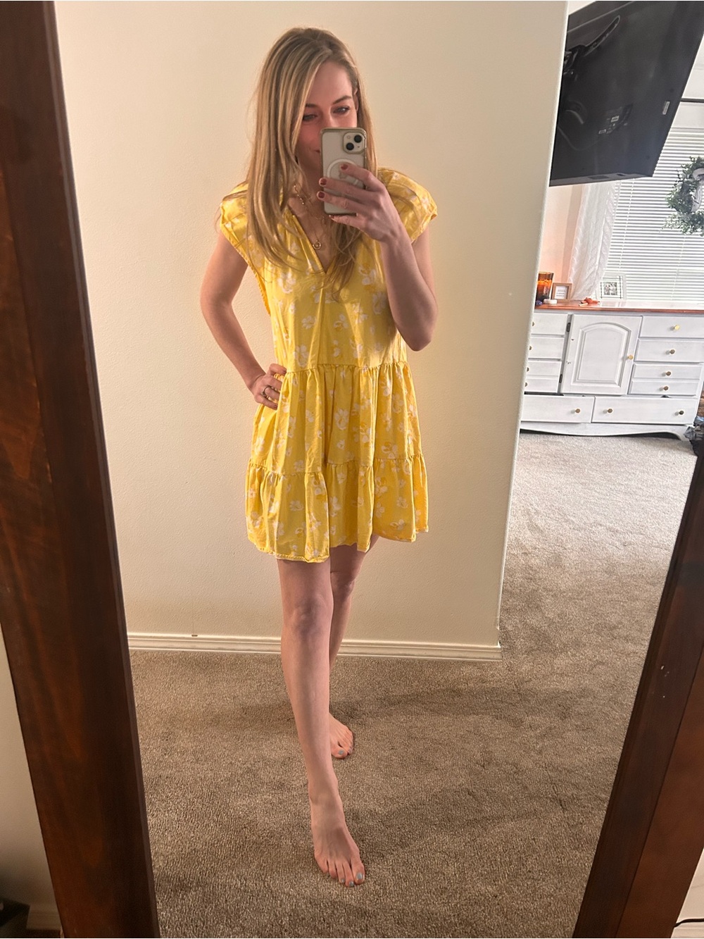 Banana Republic Yellow Floral Tiered Mini Dress